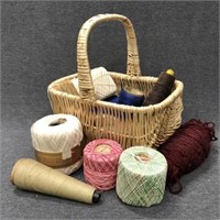 Assorted Basket of Yarn & Threads