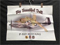 Printed Canvas Pin-Up P-51D Mustang Fighter Plane