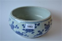 Heavy blue & white deep bowl with birds and