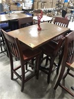 Copper top table bar set with 4 wooden chairs