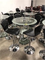 Larger modern style glass top bar table with 4