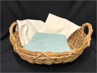 Three Circular Tablecothes w/ Large Basket
