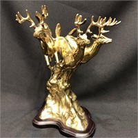 Brass Deer Sculpture - 12" - Three in Flight