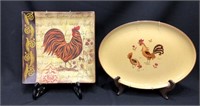 Two Ceramic Rooster Plates/Platters