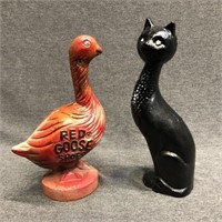 Cast Iron Red Goose Bank & Cat Statue