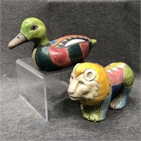 Colorful Ceramic Lion & Duck Figurines