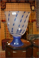 Large handmade blue & white glass vase