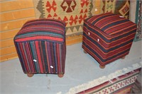 Pair of foot stools, multi-coloured striped design