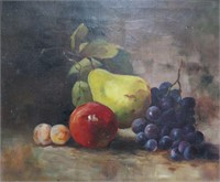 Artist unknown, antique still life study of fruit,