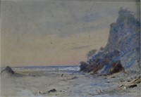 Rene Brodie, coastal scene with figures on