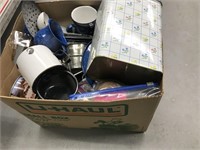 Box containing a lot of assorted enamel on tin cup