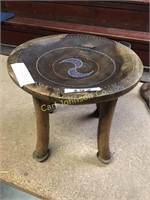 AFRICAN CARVED/INLAYED WOODEN STOOL