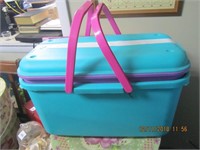 Blue Tote w/Wooden Craft Items