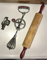 Dazey Hand Mixer, Vintage Rolling Pin & Santa