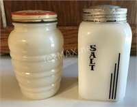 (2) Vintage Milk Glass Shakers
