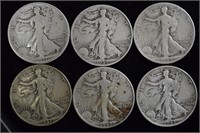 Coins - 6 Walking Liberty Half Dollars