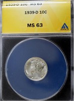 Coin - 1939d Graded Dime MS63 ANACS