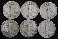 Coins - 6 Walking Liberty Half Dollars