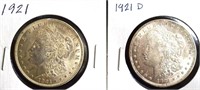 Coins - 1921 & 21d Morgan Silver Dollars CHOICE