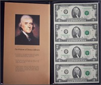 Partial Sheet of 4 Connected $2 Bills