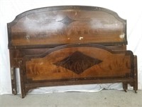 Tête et base de lit vintage en bois