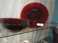 LG RUBY GLASS BOWL AND UNDERPLATE