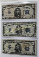 3 - 1934 $5 Dollar Silver Certificates