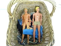 2 1960s Ken Dolls and Related in Wicker Basket