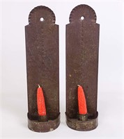 Pair 19th c. Rolled Sheet Iron Candleholders