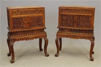 Pair Carved Asian Cabinets