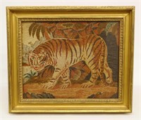 19th c. Needlework Of A Tiger