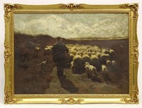 19th c. Barbizon School, Sheep In Landscape