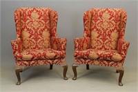 Pair English Queen Anne Style Wing Chairs