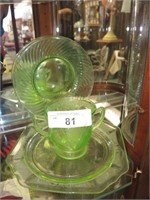 3 PC COLLECTION GREEN DEPRESSION GLASS