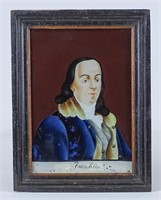 19th c. Reverse Painting Of Ben Franklin