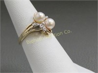 Pearl, Diamond Ring Size 6 10K Yellow Gold