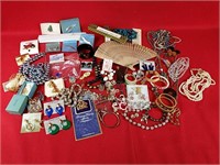 Large Costume Jewelry Lot with Sandalwood Fans