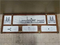 Vintage Indiana Ship Blueprints in Wooden Frame