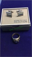 Kenneth Cole reaction cufflinks, US Army ring,
