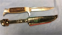 Solingen Germany horn handle knife with leather