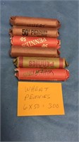 6 rolls 300 US wheat back pennies, different