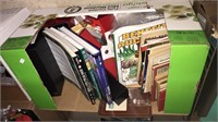 Box lot of office supplies, collector books, coin