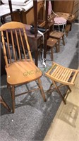 Folding footstool and a vintage kitchen chair,