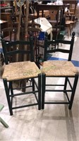 Pair of country style bar chairs with the rush