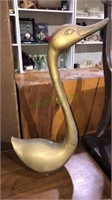 27 inch tall brass duck or swan, (793)