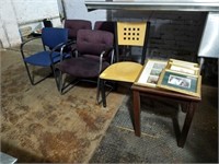 5 MISCELLANEOUS CHAIRS, SMALL TABLE,