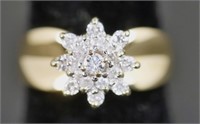 "14KT" YELLOW GOLD DIAMOND CLUSTER RING