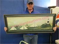 large "sailboat & lighthouse" framed print -