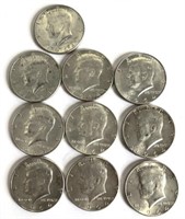 (10) 1964 Kennedy Half Dollars