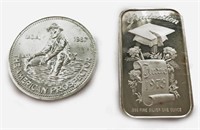 1987 1 Troy Oz Silver, 1973 1 Once Silver